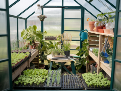 Small greenhouse setup for extending the season and starting seedlings early