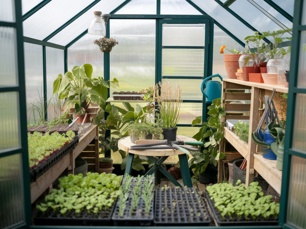Small greenhouse setup for extending the season and starting seedlings early