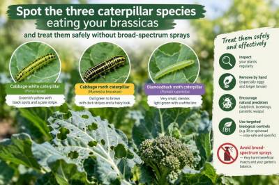 Spot the three caterpillar species eating your brassicas and treat them safely without broad‑spectrum sprays